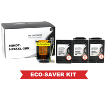 HP HPDT-63XL-3BK Eco-Saver Black Ink Cartridge High Yield 3PK Combo (The 1st Cartridge in the Printhead Already) IMPORTANT!! Please DON'T upgrade any printer firmware to avoid chip issues.