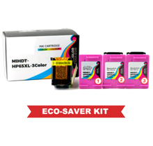 HP DT-65XL-3Color IEco-Saver Tri-Color Ink Cartridge High Yield 3PK Combo (The 1st Cartridge in the Printhead Already)  IMPORTANT!! Please DON'T upgrade any printer firmware to avoid chip issues.